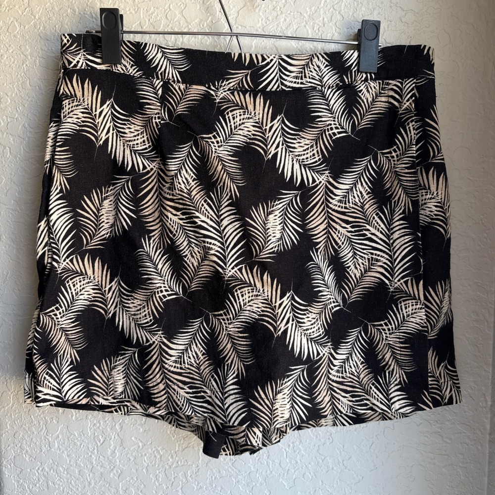 Womens M/L Linen Skort Tropical Palm Relaxed Vacation Shorts Skirt Pockets